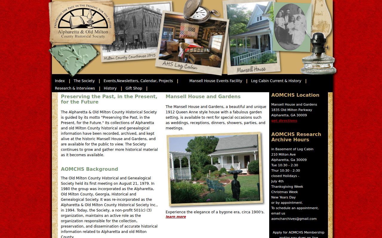 Alpharetta and Old Milton County Historical Society archive website