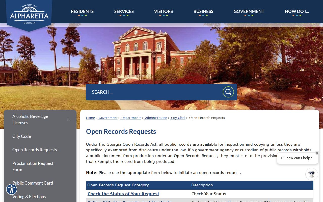 City of Alpharetta open records request page