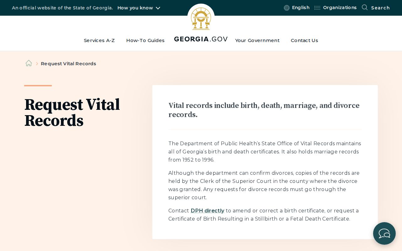 Georgia vital records request options for Alpharetta residents directory research