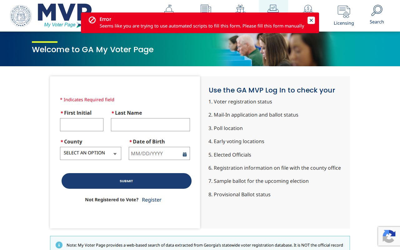 Georgia My Voter Page lookup used for an Alpharetta voter