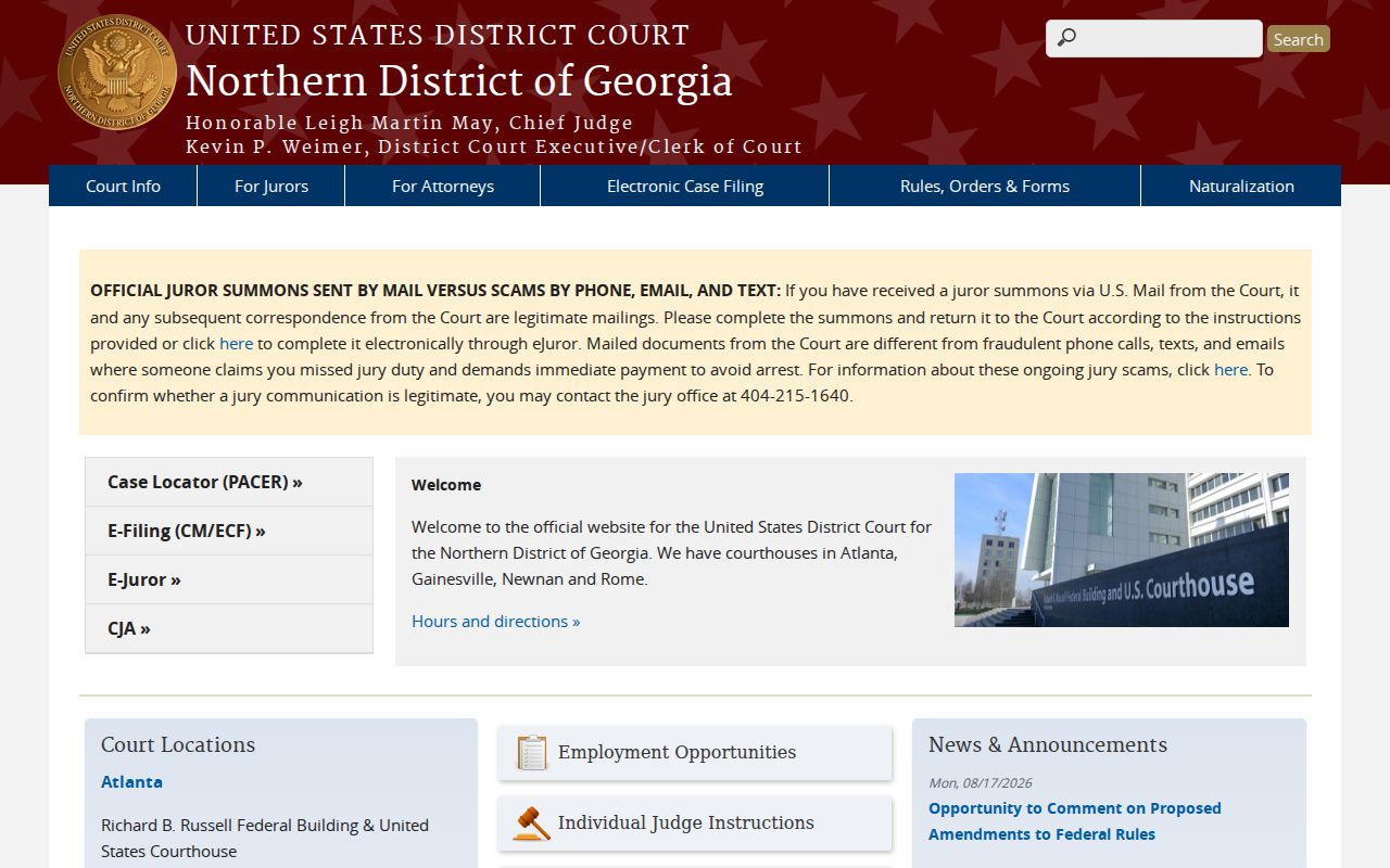 Northern District of Georgia court website for a documented Alpharetta address-history lead
