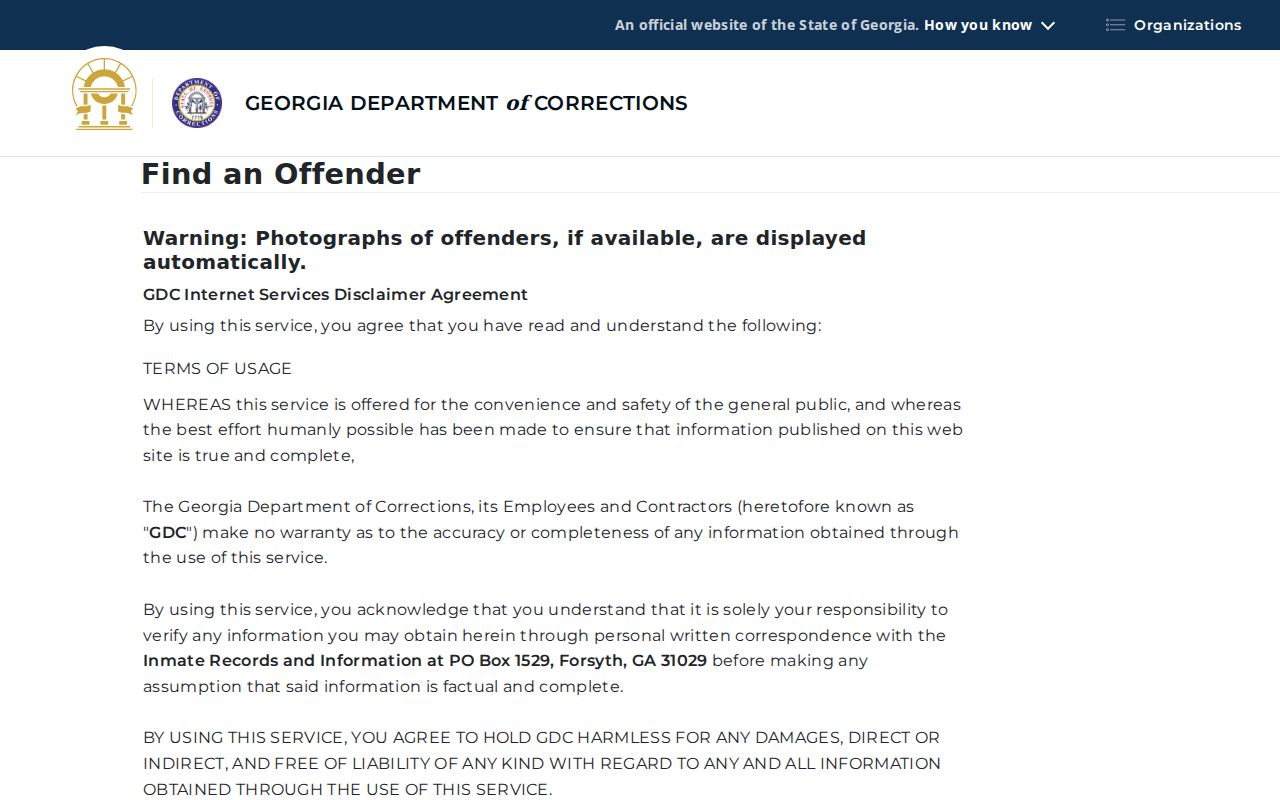 Alpharetta resident lookup in the Georgia corrections query