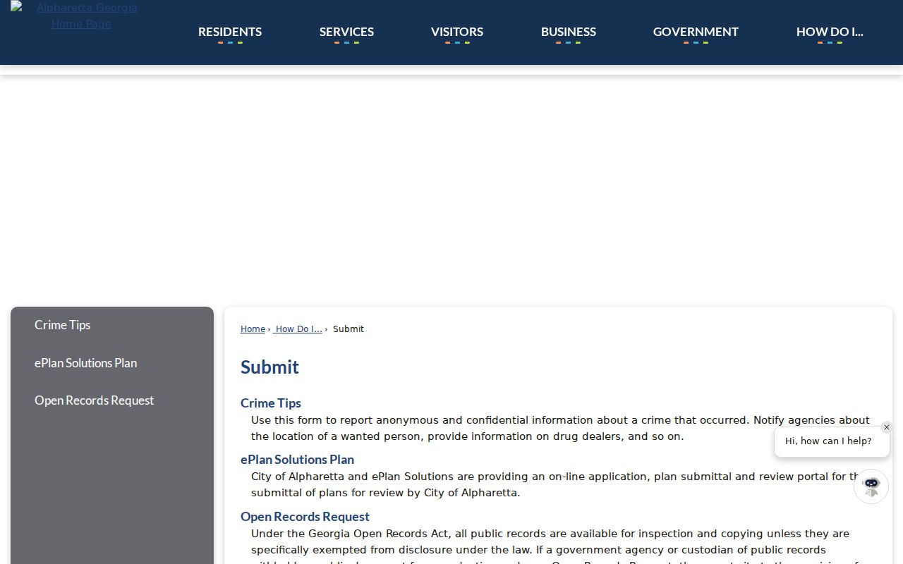 Alpharetta submission hub for ePlan and city records requests
