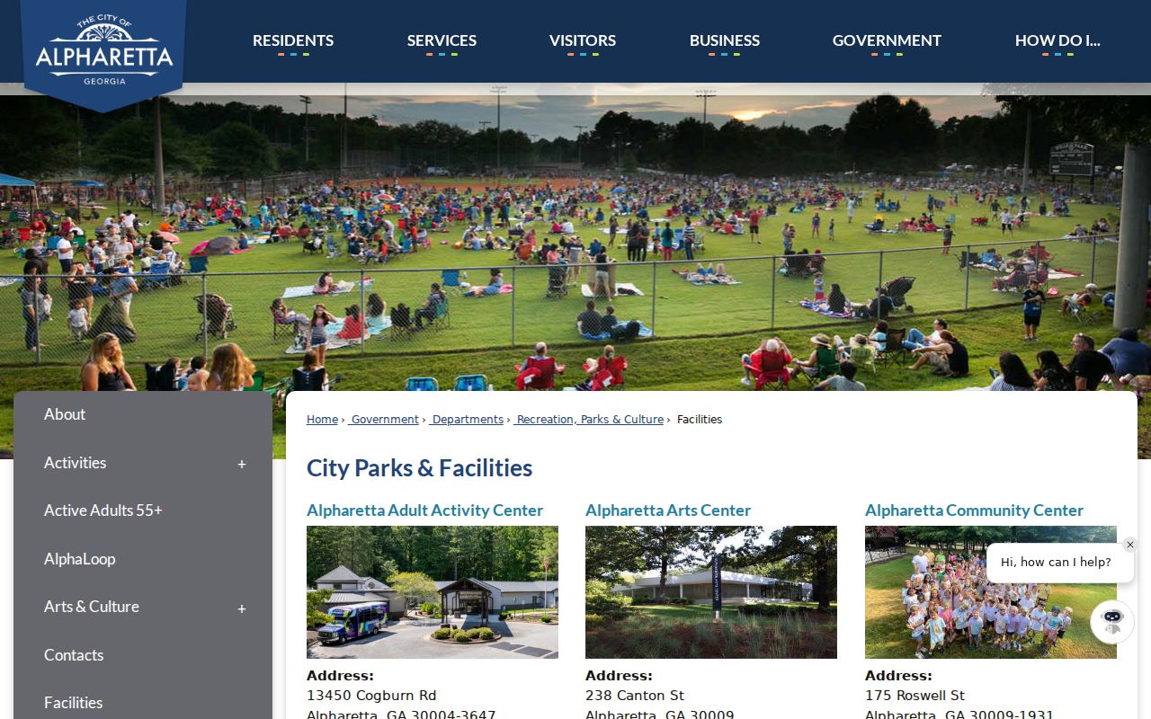Alpharetta parks page used for public landmarks within ZIP geography